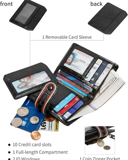TFKGS Small Wallet for Women Vegan Leather RFID Blocking Bifold Compact Credit Card Holder with Zipper Coin Pocket Black