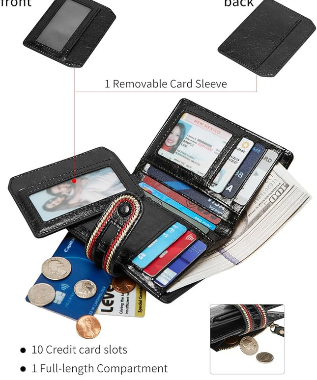 TFKGS Small Wallet for Women Vegan Leather RFID Blocking Bifold Compact Credit Card Holder with Zipper Coin Pocket Black