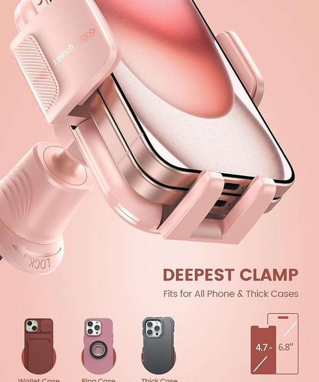 Lamicall 2026 Wider Clamp & Metal Hook Car Phone Holder Vent [Thick Cases Friendly] Phone Holders for Your Car Mount Automobile Hands Free Cradle Air Vent for iPhone 17 16 15 14 13 Pro Max Pink