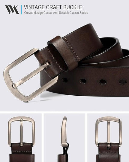 WOLFANT 1.5" Top Full Grain Leather Belt for Men in Gift Box,100% Italian Real Solid Leather
