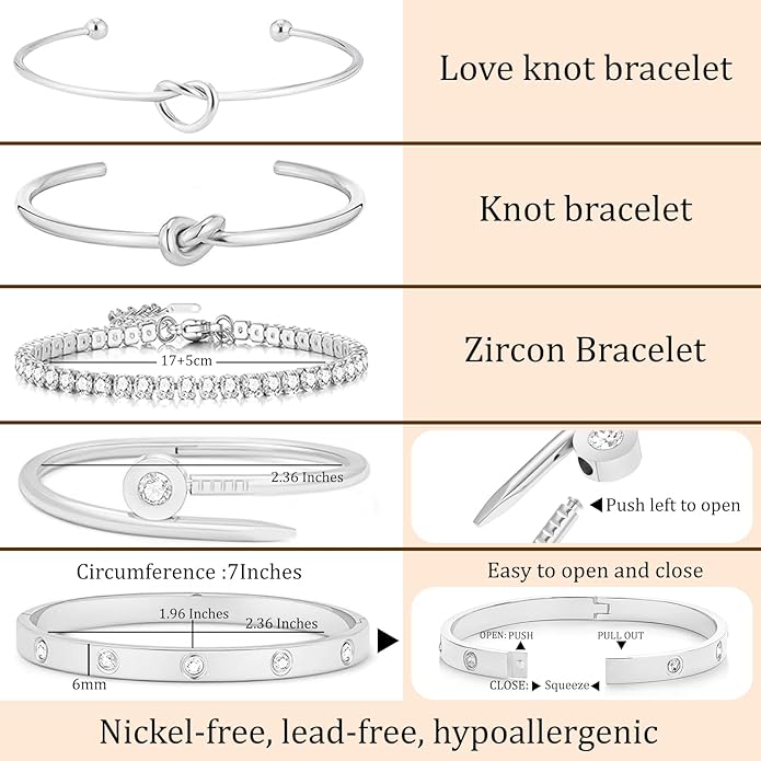 18 K Gold Plated Love Bangle Bracelet Stack Cuff Jewelry for Women Jewelry Set for Women Gift with Box