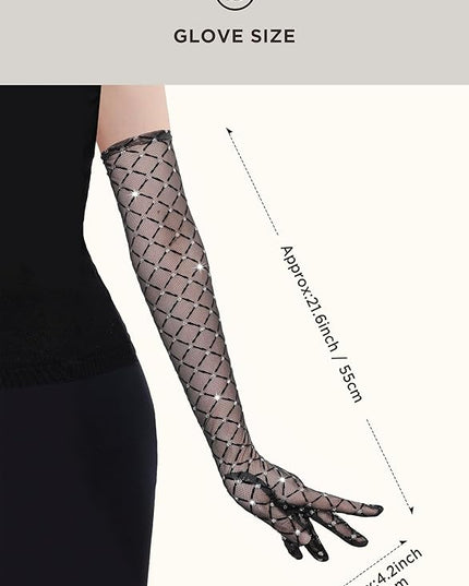 BABEYOND Mesh Gloves for Women - Sheer Gloves Sparkly Long Vintage Evening Stretchy Costumes Accessories for Prom Wedding
