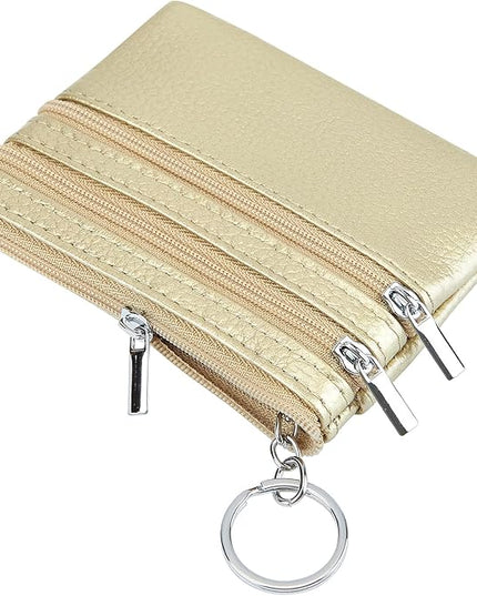 Women's Genuine Leather Coin Purse Mini Pouch Change Wallet with Keychain