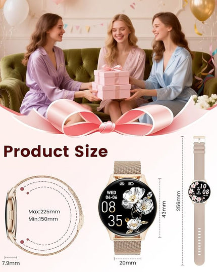 LIGE Smart Watch for Women, 1.43" AMOLED Screen Smartwatch with Answer/Make Call for iPhone/Android/Samsung, Fitness Tracker with 120+ Sport Modes, Sleep/Health Monitor, IP68 Waterproof, 2 Bands,Gold