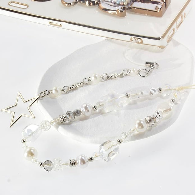 Beaded Camera Wrist Strap, Cute Phone Charms Strap, Pearl Bracelet Wrist Strap, Phone Keychain Decoration for Wallet