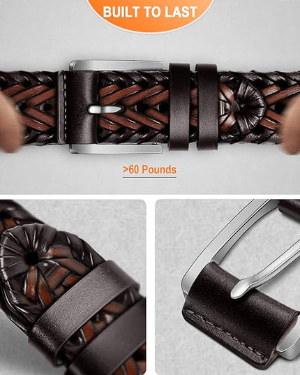 BULLIANT Mens Belts,Leather Woven Braided Belts for Gift Men Casual Jeans Golf