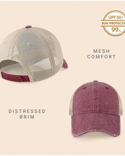 CHOK.LIDS Everyday Premium Washed Trucker Hat Unstructured Distressed Pigment Dyed Cap Adjustable Outdoor Headwear