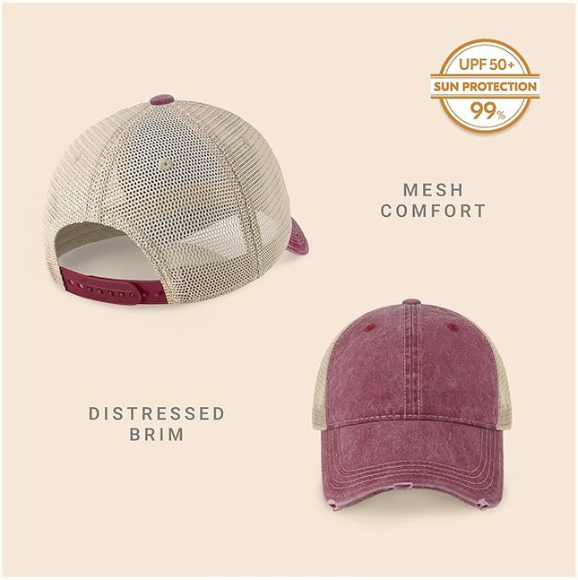 CHOK.LIDS Everyday Premium Washed Trucker Hat Unstructured Distressed Pigment Dyed Cap Adjustable Outdoor Headwear