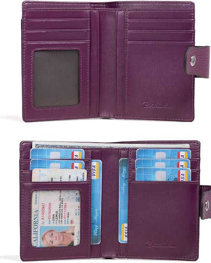 BOSTANTEN Women Leather Wallet RFID Blocking Small Bifold Zipper Pocket Wallet Card Case Purse with ID Window