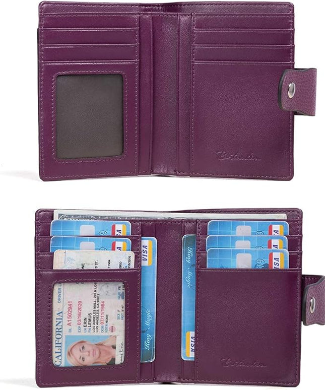 BOSTANTEN Women Leather Wallet RFID Blocking Small Bifold Zipper Pocket Wallet Card Case Purse with ID Window