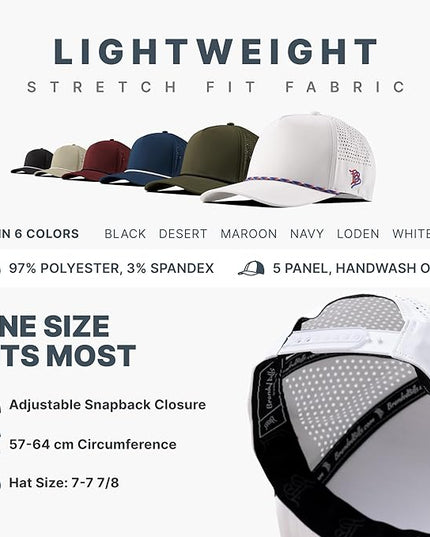 Branded Bills Vintage Old Glory PVC Curved 5 Panel Rope Hat, Fits 7-7 7/8, Adjustable Snapback | Lightweight, Comfort Stretch