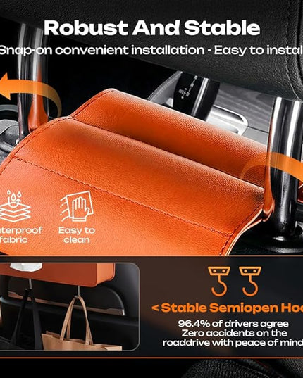 Car Seat Back Organizer with Tissue Box, Multifunctional Backseat Organizer for Car Interior Storage, Seat Back Storage Organizer for Phone, Drinks, Snacks & Handbags (Orange)