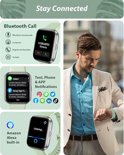 Tensky Smart Watch for Men Women(Call Receive/Dial), Alexa Built-in, 1.8" Touch Screen Fitness Tracker with Heart Rate Sleep Tracking, 100 Sports Modes, 5ATM Waterproof Smartwatch for Android iPhone