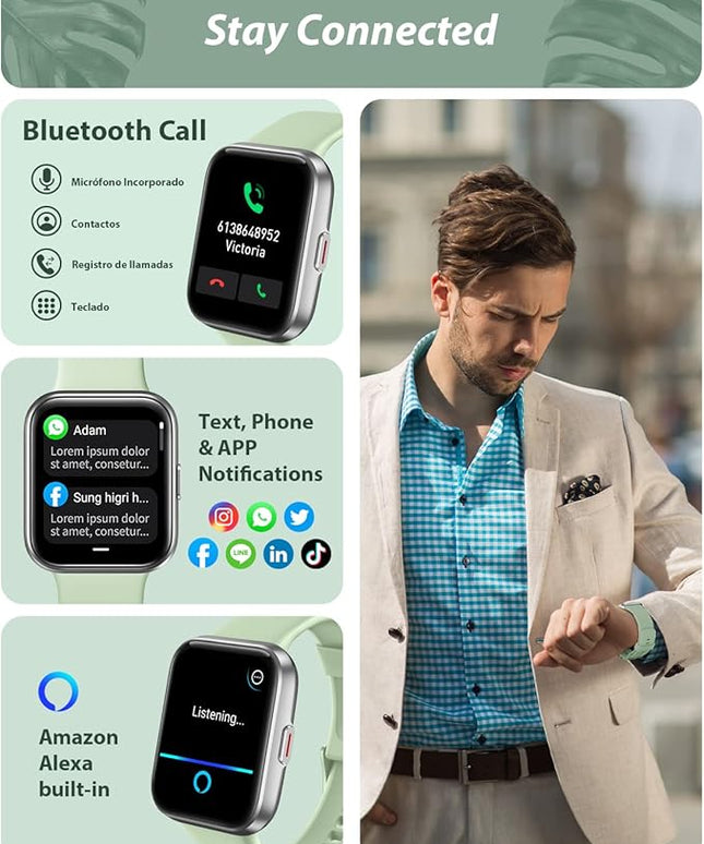 Tensky Smart Watch for Men Women(Call Receive/Dial), Alexa Built-in, 1.8" Touch Screen Fitness Tracker with Heart Rate Sleep Tracking, 100 Sports Modes, 5ATM Waterproof Smartwatch for Android iPhone