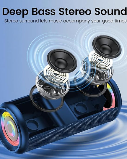 Portable Bluetooth Speaker, 2026 Bluetooth 5.4 Wireless Speaker with 20W HD Loud Stereo Sound, 20H Playtime, LED Lights, IP7, TWS Pairing, Built-in Mic, for Outdoor, Home, Beach, Party, Gift, Blue
