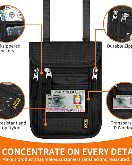 Neck Wallet for Travel,Passport Holder Neck Pouch for Men Women with Adjustable Neck Strap and RFID Blocking