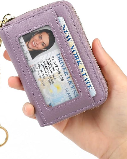 imeetu RFID Credit Card Holder, Small Leather Zipper Card Case Wallet for Women
