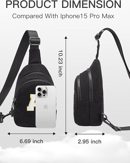 Viverte Small Corduroy Sling Bag Initial Crossbody Bag Fanny Pack for Girls Personalized Birthday Gifts for Teen Girls Gifts
