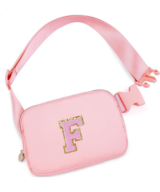 Uygafly Personalized Belt Bag for Women Girls - Fashion Mini Waist Packs with Adjustable Strap - Trendy Travel Fanny Pack Crossbody Bags with Initial Letter - Teen Gifts | Peach,F