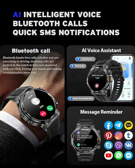 Fitness Smart Watch for Men Women, Bluetooth Calling & 1.8" AMOLED, SpO2/Heart Rate/Sleep Tracker, 100+ Workout Modes, IP67 Waterproof, 7+Day Battery, iPhone Android Compatible Black