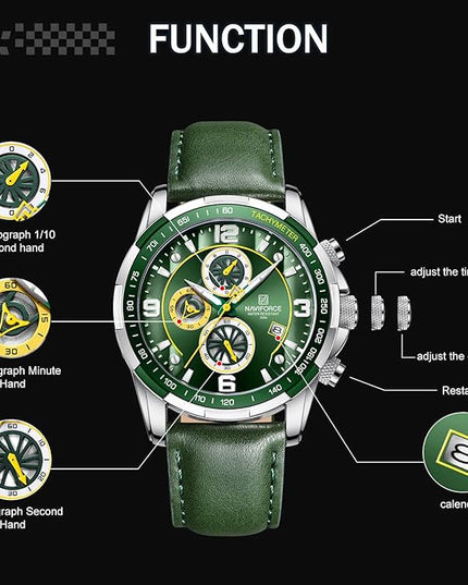 NAVIFORCE Sport Watches for Men Analog Quartz Chronograph Leather Strap Wrist Watch