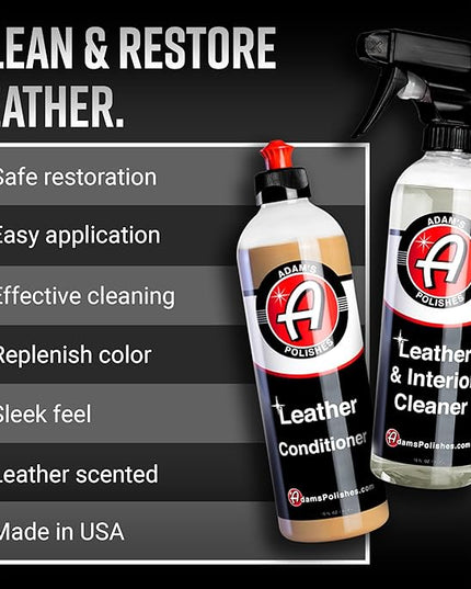 Adam's Polishes Leather Care Kit - Leather Cleaner & Conditioner Car Cleaning Supplies | UV Protection for Interior Accessories Steering Wheel Seat Dash Vinyl Shoe Polish Jacket