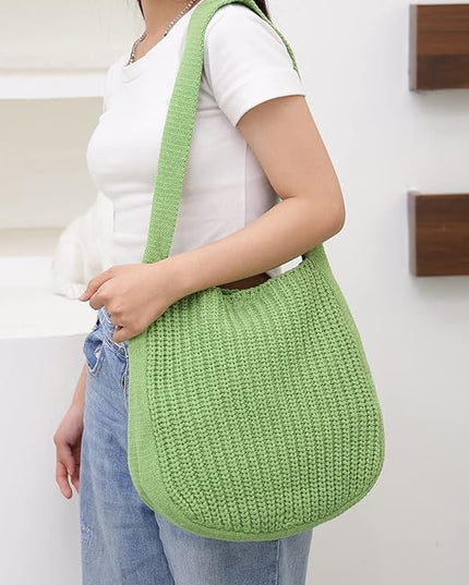 ENBEI Women's Crochet Tote Bag Knit Shoulder bag,Aesthetic Bag,Cute Eco-Friendly Tote for Travel,Daily Use,Gift Box Packaging