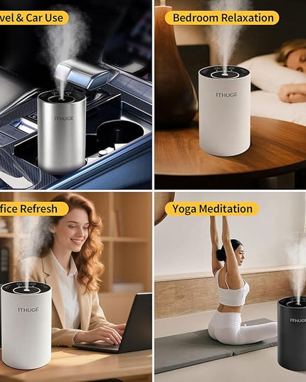 Waterless Essential Oil Diffuser, Premium Aluminum Alloy, Battery Operated Portable Nebulizer, 20mL Empty Bottle, 3 Mist Levels & 3 Countdown Timers for Home, Car, Office - White(E200W)