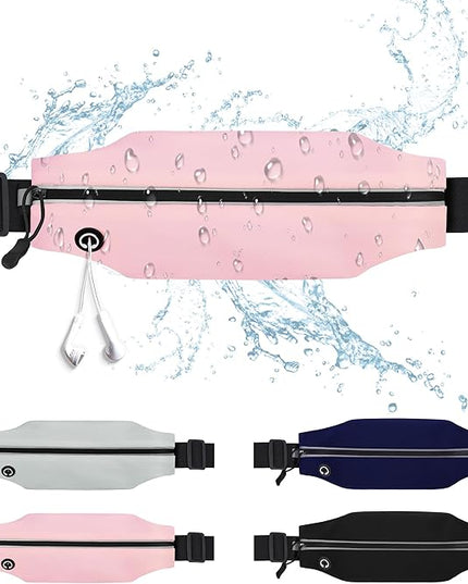 Slim Running Belt For Men and Women Waist Fanny Pack Phone Holder Pouch Bag Reflective Zipper Pocket Workout Cycling Fitness Light Pink
