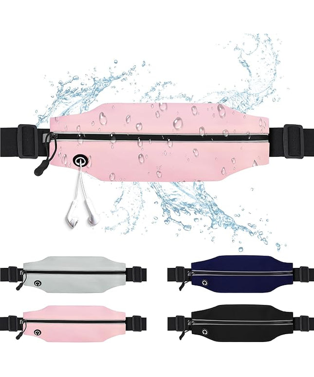 Slim Running Belt For Men and Women Waist Fanny Pack Phone Holder Pouch Bag Reflective Zipper Pocket Workout Cycling Fitness Light Pink