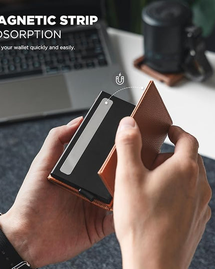 VULKIT Pop up Card Wallet Minimalist Cash Wallets RFID Blocking Leather Smart Credit Card Holder with ID window for Men