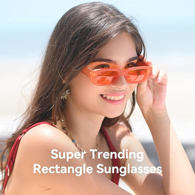 Dollger Rectangle Sunglasses for Women Men Trendy Retro Fashion Sunglasses UV 400 Protection Square Fram