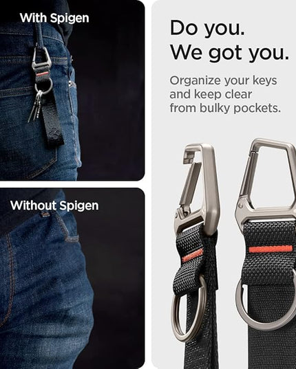 Spigen Universal Lanyard Wrist Strap with Keychain for iPhone, ID Badge Wallet Holder, AirPods, Cameras, Keychain & Everyday Carry, Durable Carabiner with Wrist Strap - Black
