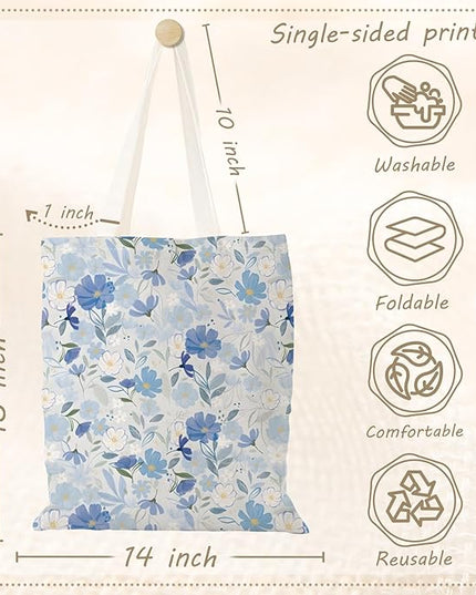 Aesthetic Canvas Tote Bag with Zipper Pockets & Snaps for Women,Reusable Shopping Grocery Bags Gifts -Work, Gym