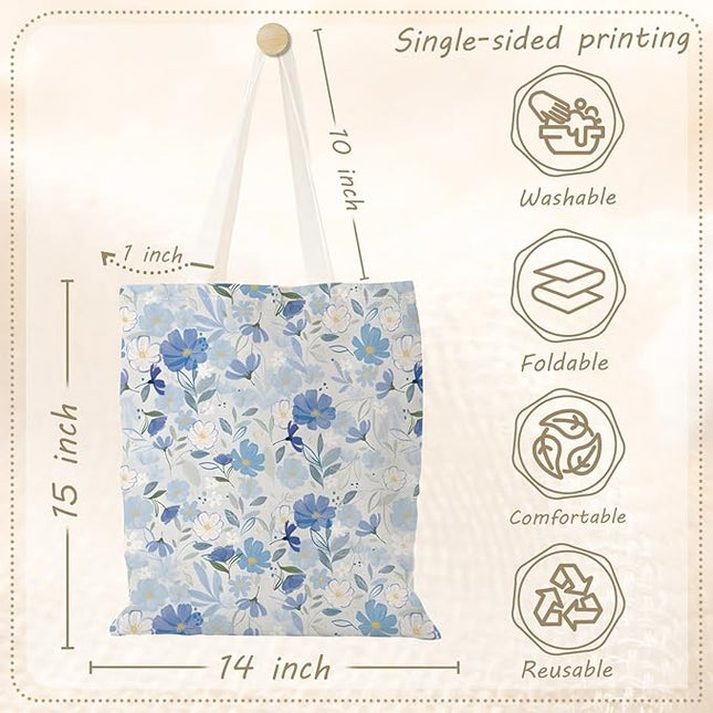 Aesthetic Canvas Tote Bag with Zipper Pockets & Snaps for Women,Reusable Shopping Grocery Bags Gifts -Work, Gym