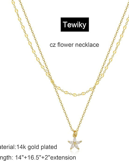 Tewiky Dainty 14k Gold Plated/Silver Cubic Zirconia Necklaces for Women, Simple CZ Jewelry Necklaces Trendy Gifts