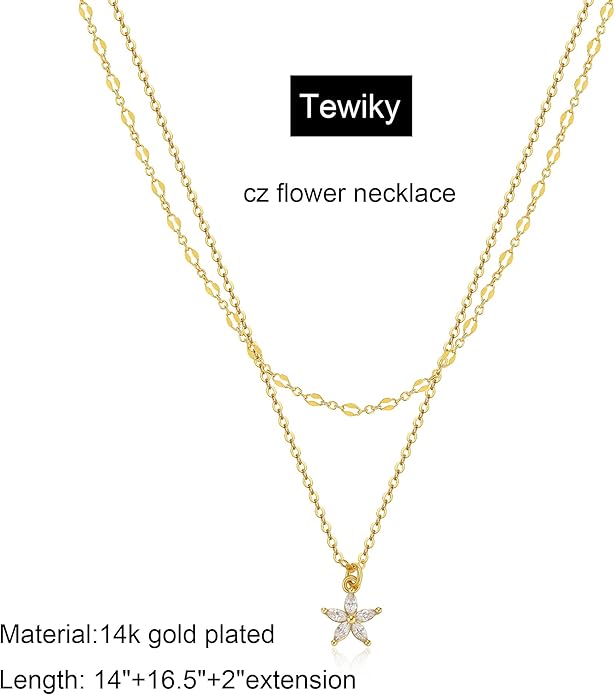 Tewiky Dainty 14k Gold Plated/Silver Cubic Zirconia Necklaces for Women, Simple CZ Jewelry Necklaces Trendy Gifts