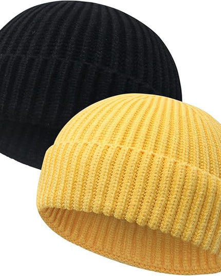 Wool Fisherman Beanies for Men Women Short Cuff Knit Beanie Winter Warm Hats Trawler Hat Stylish Watch Cap
