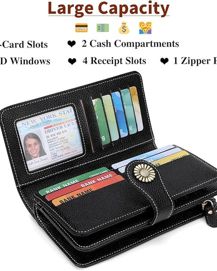 SENDEFN Wallets for Women Leather Credit Card Holder with RFID Blocking Large Capacity Wristlet | with RFID Blocking, Large Capacity, Wristlet, with RFID Blocking, Large Capacity, Wristlet