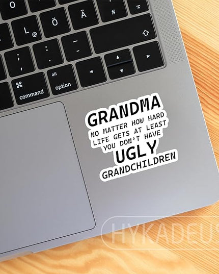 (3Pcs) Funny Grandma Sticker – “No Matter How Hard Life Gets at Least You Don’t Have Ugly Grandchildren” Sarcastic Vinyl Sticker for Grandmas Nana, Laptop, Water Bottle, Scrapbook, Journal, 3" x 2.5 "