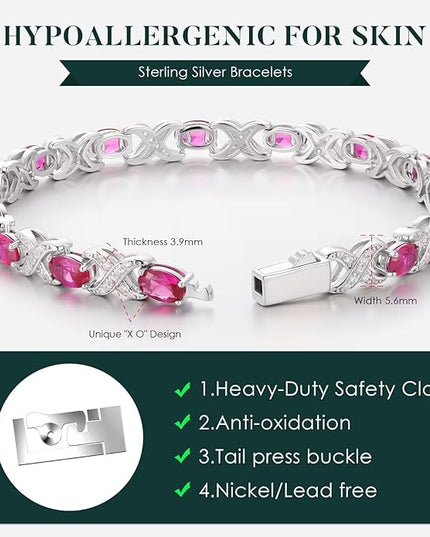 Iefil Valentines Day Gifts for Her, Oval Birthstone Tennis Bracelets for Women Wife Unique X O Design Fine Jewelry Anniversary Birthday Gift 925 Sterling Silver Birthstone Jewelry for Mom Girlfriend