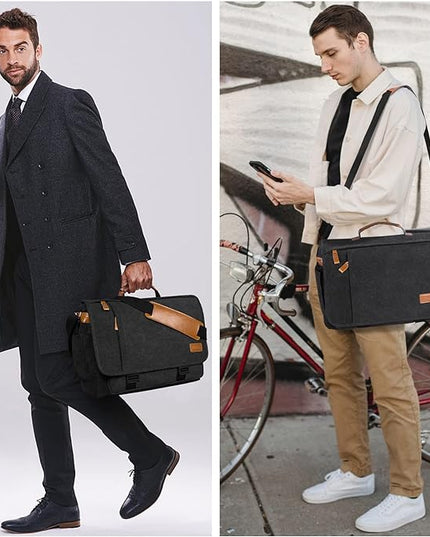 ESTARER Men Messenger Bag 15.6 inch, Water-resistant Canvas Computer Work Bag, Laptop Shoulder Bag Briefcase Satchel, Dark Grey