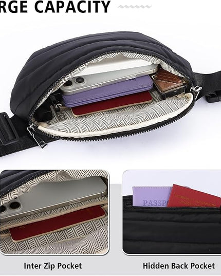 Fanny Packs for Women Fashion Waist Packs Quilted Puffer Belt Bag Puffy Crossbody Bags Sling Purse for Women Travel Running
