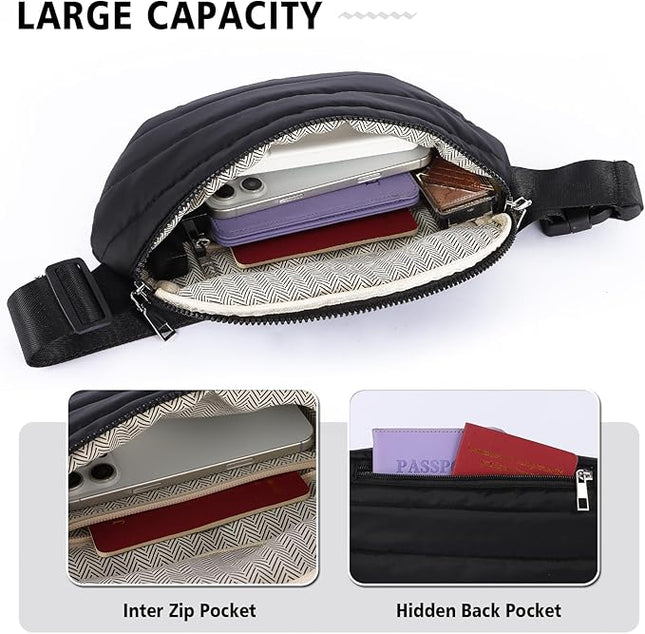 Fanny Packs for Women Fashion Waist Packs Quilted Puffer Belt Bag Puffy Crossbody Bags Sling Purse for Women Travel Running