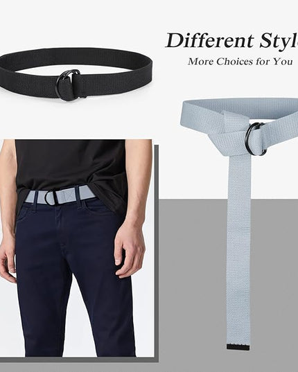 JASGOOD Men Canvas Belt Web Fabric Casual Belt with Black Double D-ring 1 1/2" Wide Set of 2