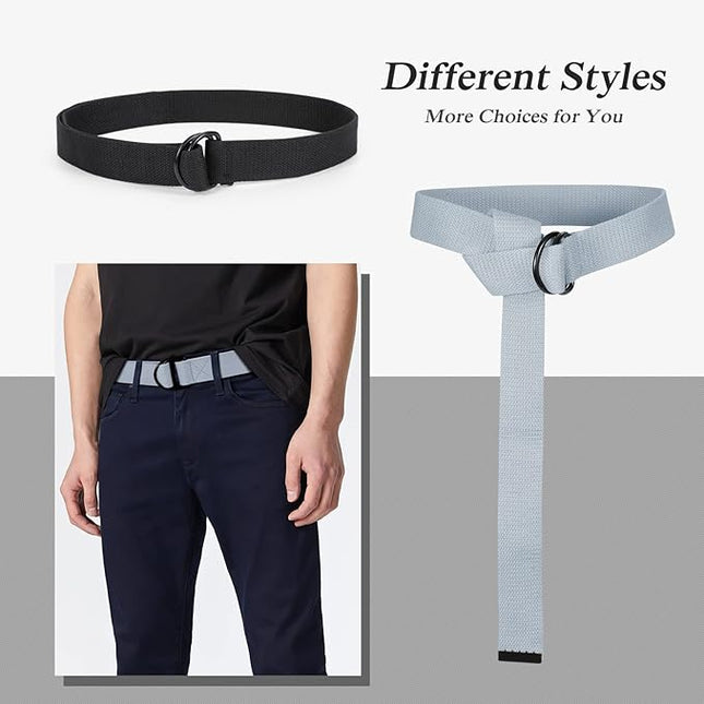 JASGOOD Men Canvas Belt Web Fabric Casual Belt with Black Double D-ring 1 1/2" Wide Set of 2
