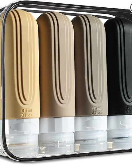 Travel Bottles for Toiletries, Tsa Approved 3oz Travel Size Containers BPA Free Leak Proof Refillable Liquid Silicone Squeezable Travel Accessories for Shampoo Conditioner Lotion (4 Pack)