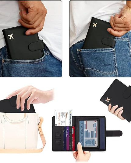 Melsbrinna Rfid Passport Holder for Travel women/Men, Cute Passport Wallet Rfid Blocking Card Slots, Rfid Passport Cover/CaseTravel Wallet, Passport Book Holder (1, Black)
