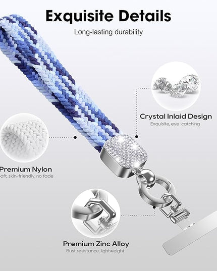 Elastic Phone Lanyard with Phone Tabs, Stretchy Braided Cellphone Wrist Strap and Keys Keychain
