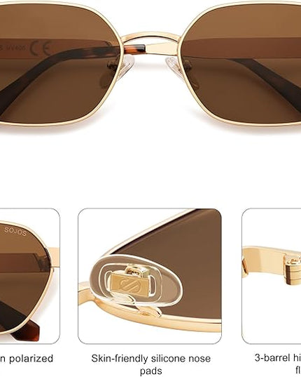 SOJOS Trendy Polarized Hexagon Sunglasses for Women Men, UV400 Retro Rectangle Shades SJ1238